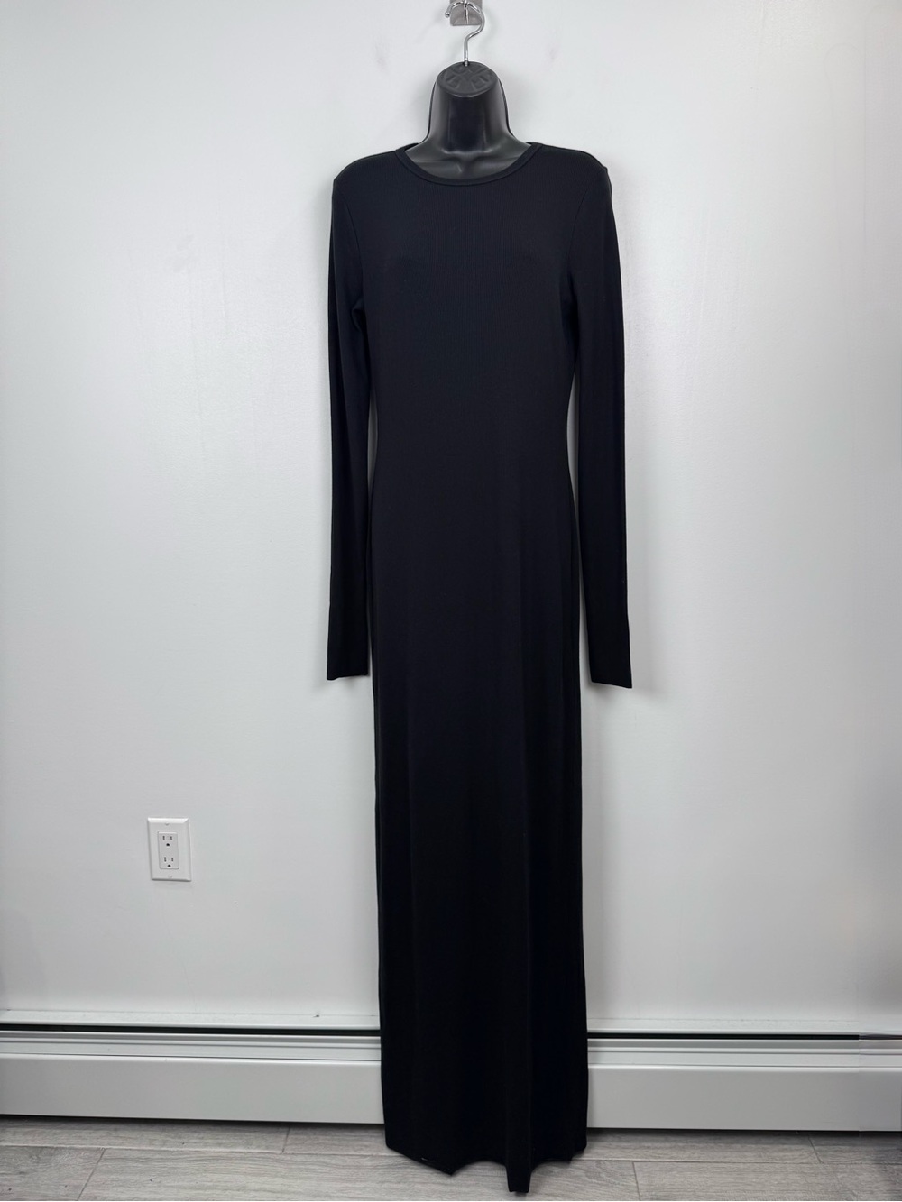 NWT Eterne Women Black Ribbed Long Sleeve Maxi Dress Size XL